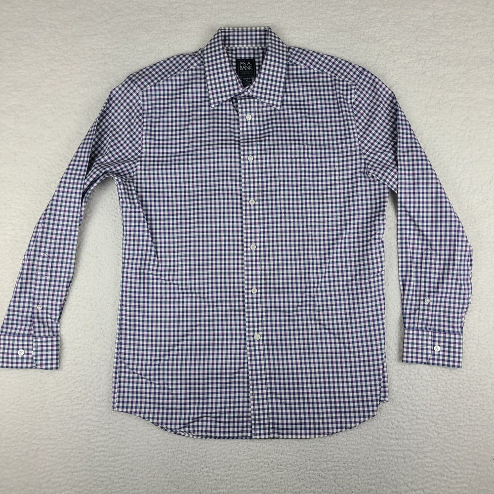 Jos A Bank Traveler Shirt Mens Medium Blue Purple Tailored Fit Dress Button Up